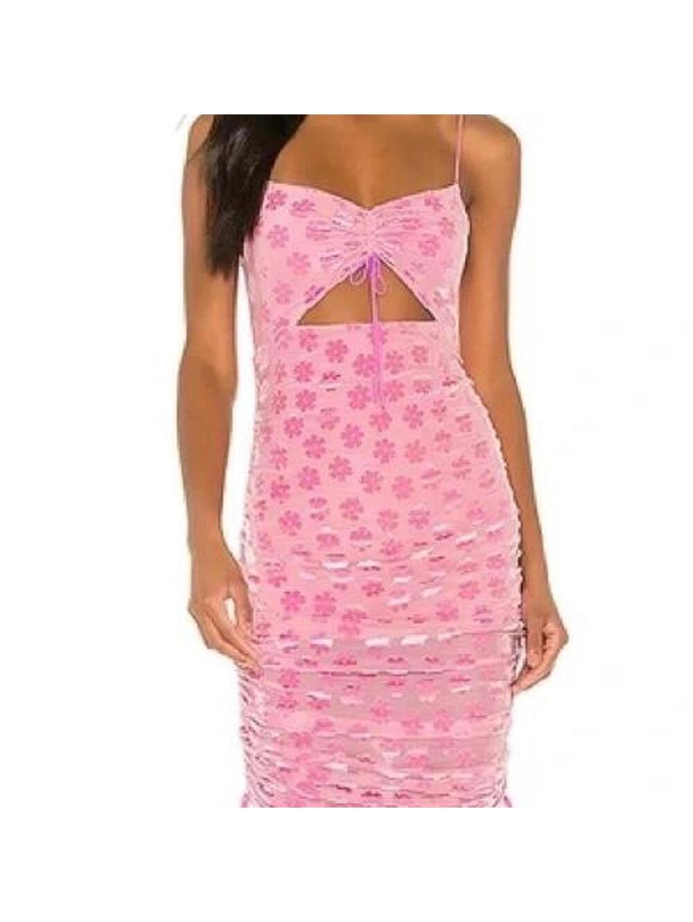 For Love & Lemons Pink Lusk Floral Burnout Velvet Ruched Cutout Mini Dress